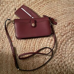 NWOT COACH bag (8”x 5”x1”) with detached wallet inside and long crossbody strap